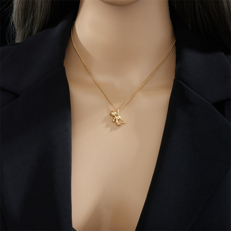 Cute Cartoon Three-dimensional Bear Necklace Titanium Dteel Chain Versatile Pendant Necklace
