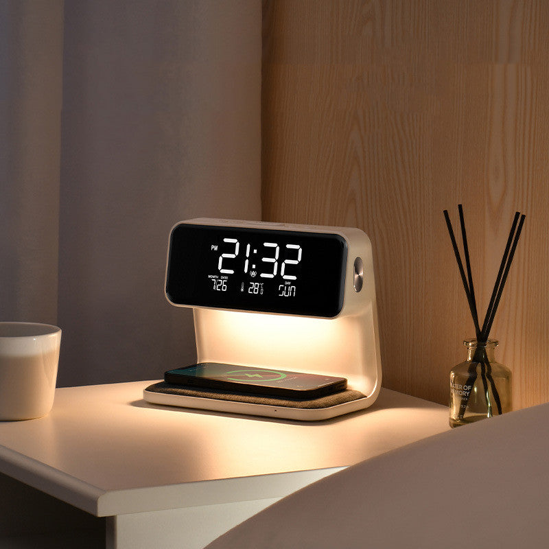 Creative 3 In 1 Bedside Lamp Wireless Charging LCD Screen Alarm Clock Wireless Phone Charger - Optimistopia