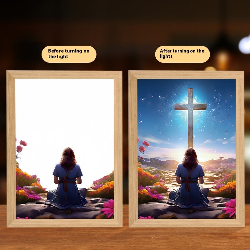 Jesus LED Light Painting Home Decoration Light Painting Photo Frame Led Night Light Room Decor Christmas Gifts Moon Lamp - Optimistopia