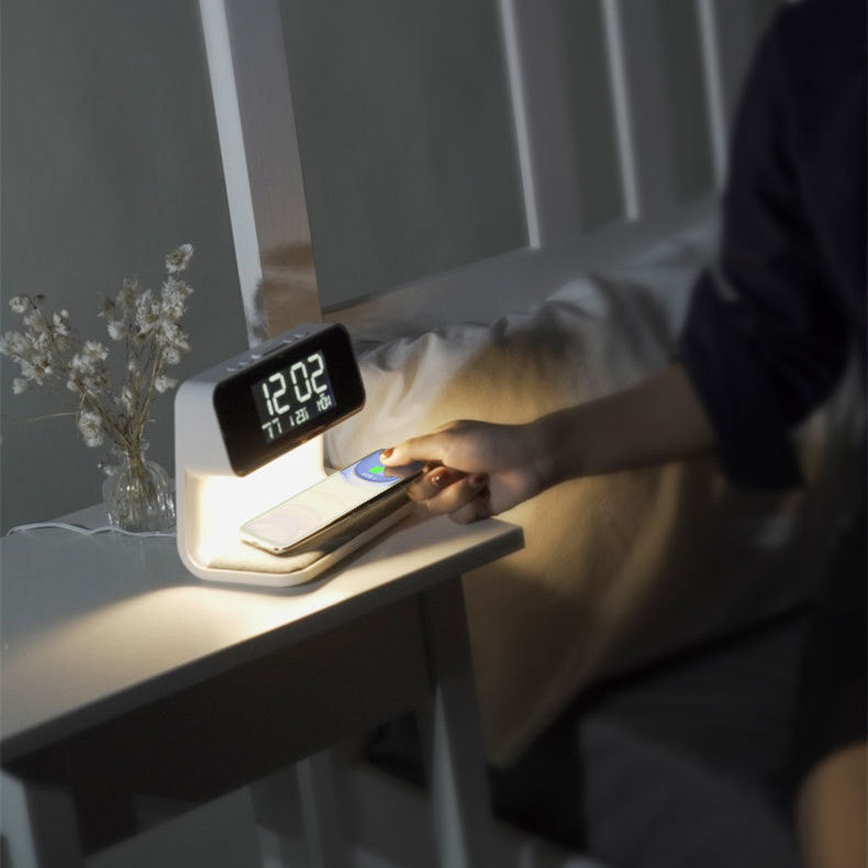 Creative 3 In 1 Bedside Lamp Wireless Charging LCD Screen Alarm Clock Wireless Phone Charger - Optimistopia