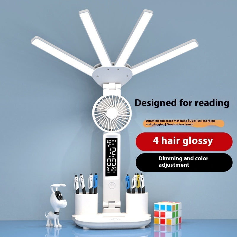 3-in-1 Multifunction LED Table Lamp with Fan, Calendar, Clock, and USB Rechargeable Desk Light - Optimistopia