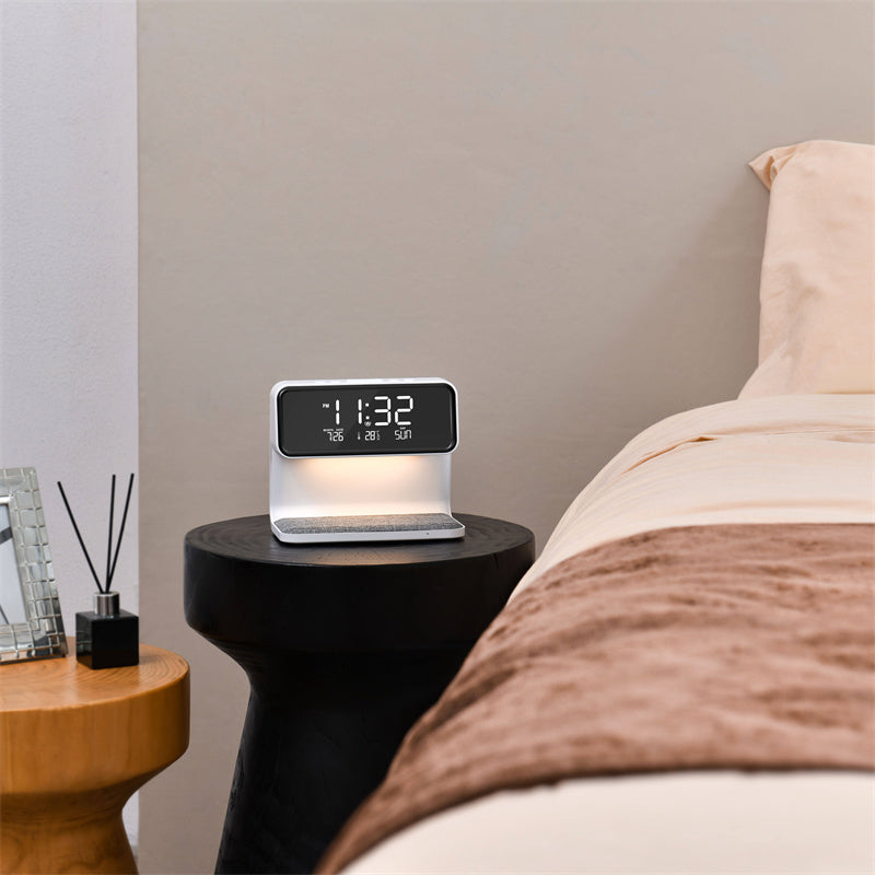 Creative 3 In 1 Bedside Lamp Wireless Charging LCD Screen Alarm Clock Wireless Phone Charger - Optimistopia