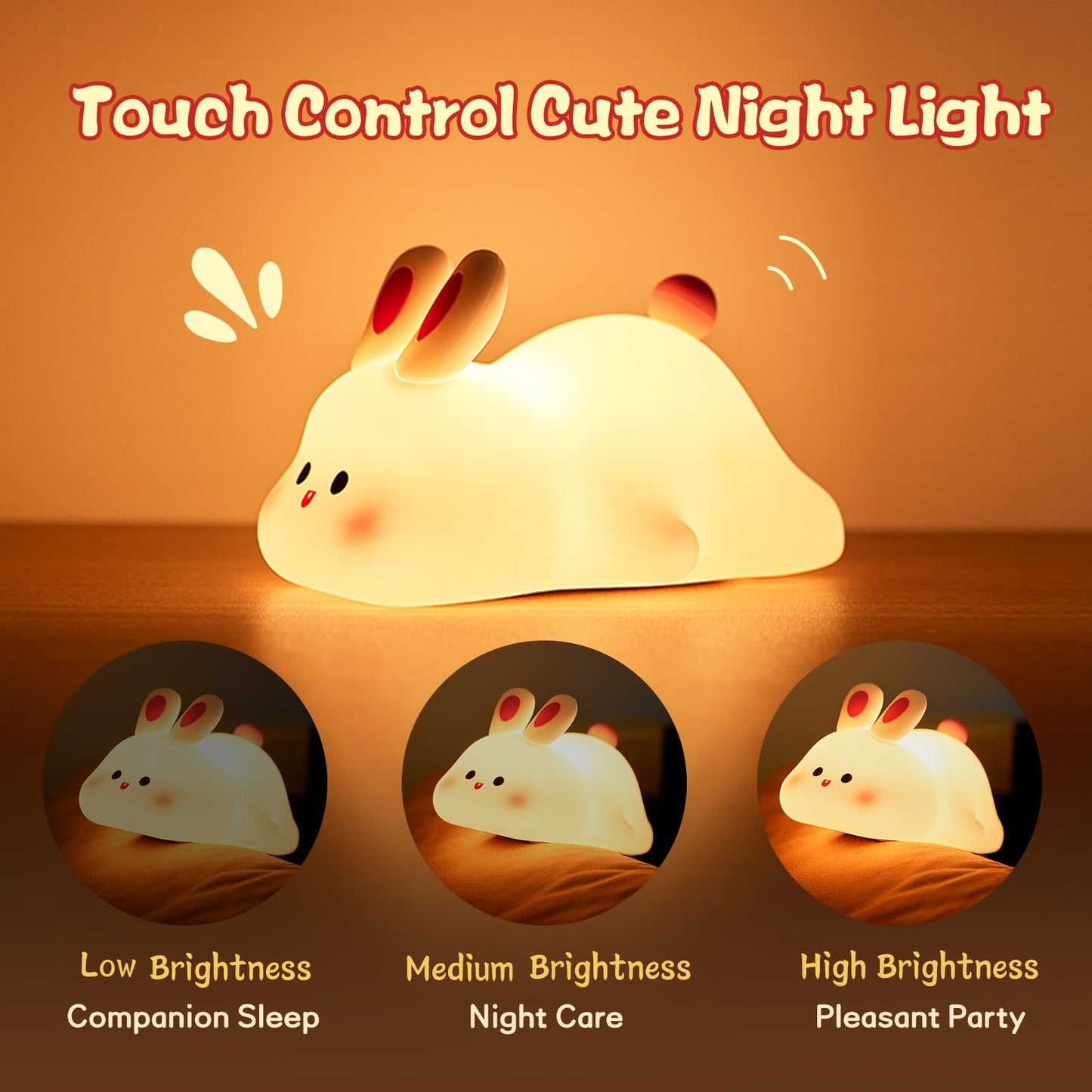 Cute LED Night Light Touch Sensor Cartoon Kid's Nightlights Big Face Rabbit Silicone Night Light Christmas Gift Bedside Lamp Home Decor - Optimistopia