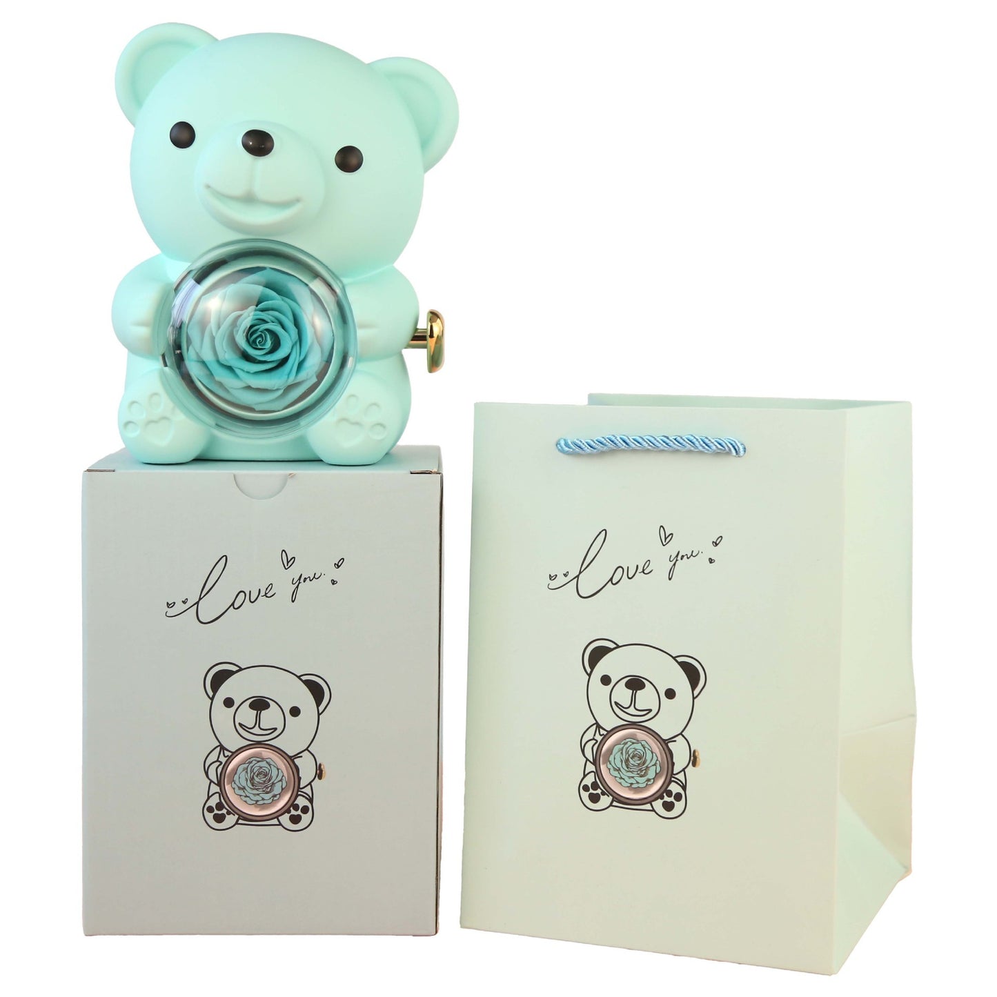 Eternal Rose Teddy Bear Gifts Box With Necklace Rotate Rose Jewelry Box Valentine Wedding Storage Gift Case For Women Girlfriend - Optimistopia