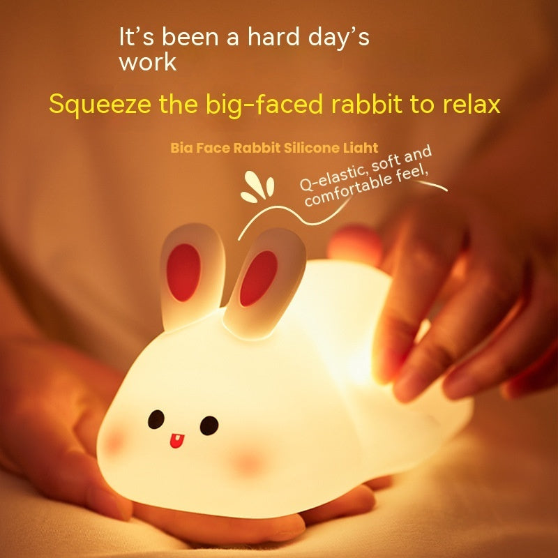 Cute LED Night Light Touch Sensor Cartoon Kid's Nightlights Big Face Rabbit Silicone Night Light Christmas Gift Bedside Lamp Home Decor - Optimistopia