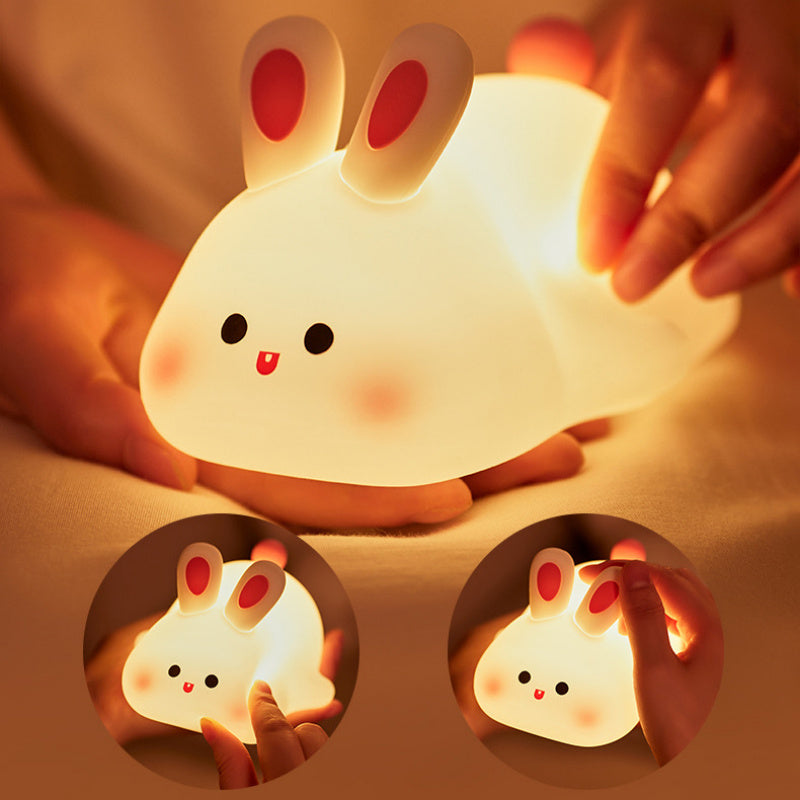 Cute LED Night Light Touch Sensor Cartoon Kid's Nightlights Big Face Rabbit Silicone Night Light Christmas Gift Bedside Lamp Home Decor - Optimistopia