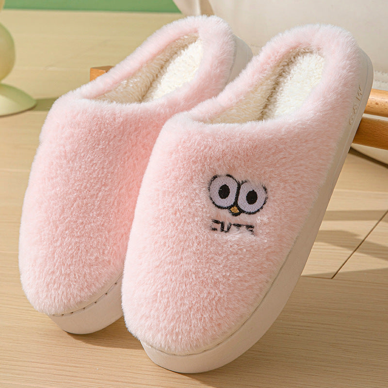 Cute Cartoon Big-eyes Slippers For Couples Winter Warm Non-slip Floor Bedroom Slipper Home Men And Women House Shoes