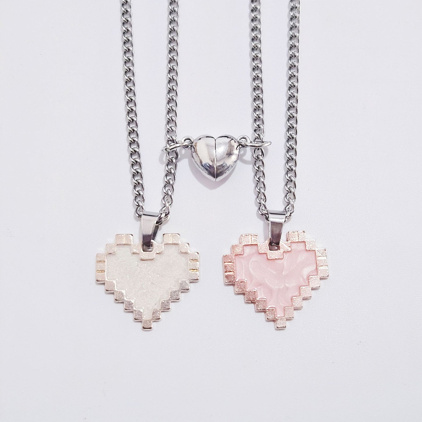 2pcs Magnetic Heart-shaped Mosaic Necklace Fashion Personality Couple Love Necklace For Valentine's Day