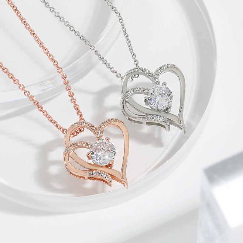 Zircon Double Love Necklace with Rhinestones