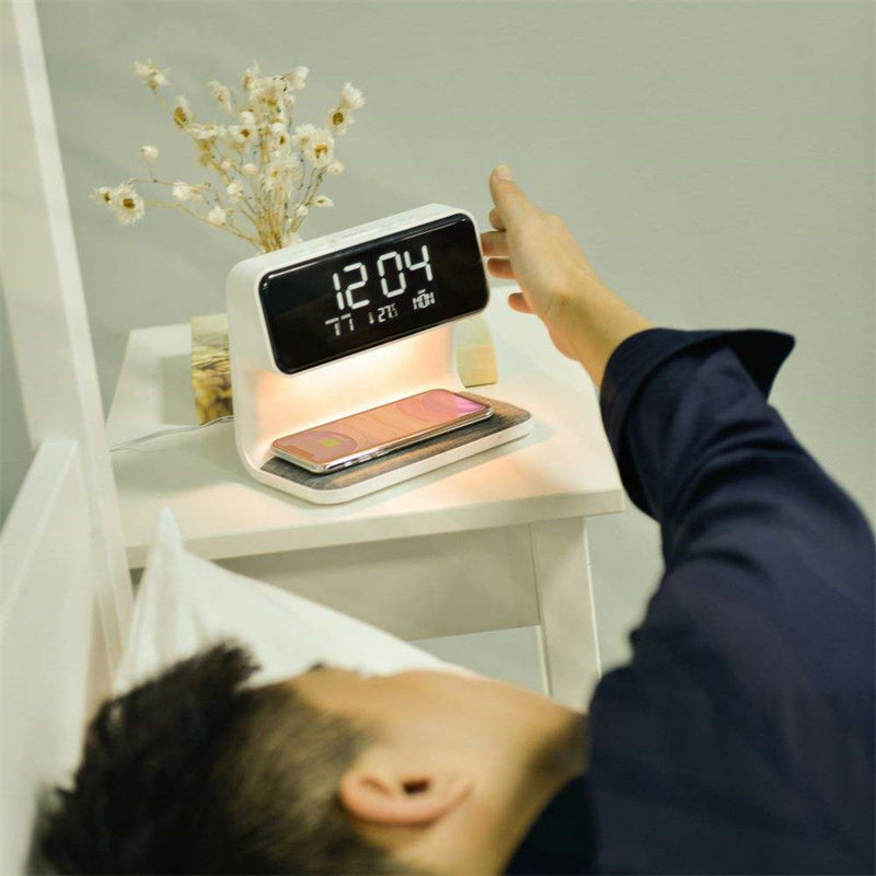 Creative 3 In 1 Bedside Lamp Wireless Charging LCD Screen Alarm Clock Wireless Phone Charger - Optimistopia