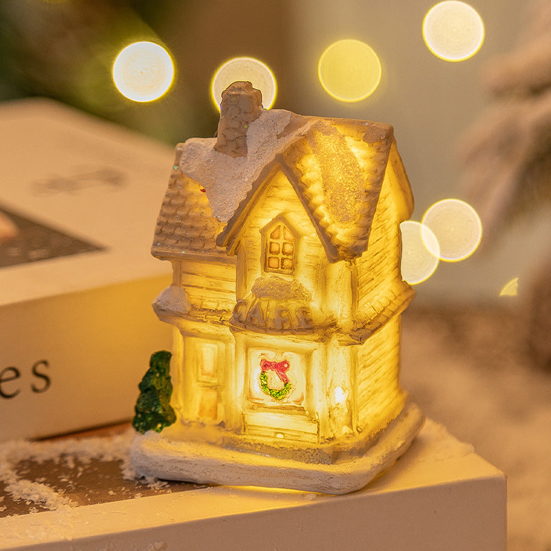 Christmas Decorations Resin Small House LED Luminous