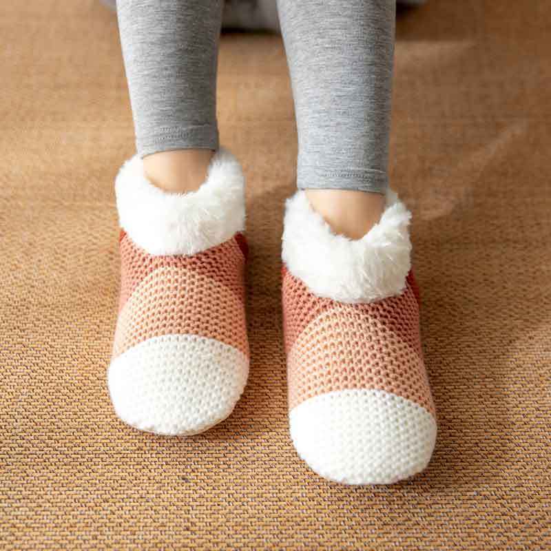 Women's Color-matching Knitted Plush Floor Socks Home Indoor Warm Non-slip Carpet Socks Winter Fashion