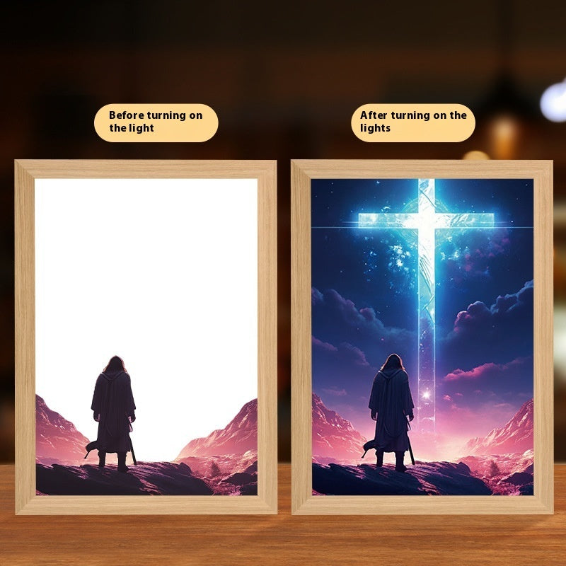 Jesus LED Light Painting Home Decoration Light Painting Photo Frame Led Night Light Room Decor Christmas Gifts Moon Lamp - Optimistopia