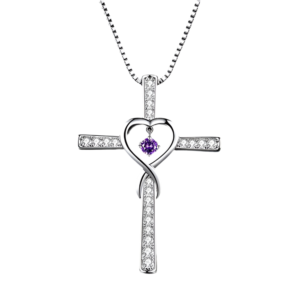 Infinity Love God We Trust Christian Cross Birthstone Crystal Pendant Necklace Colour Gems Zircon Heart Necklace Women Jewelry