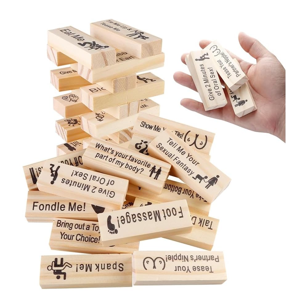 Couple’s Wooden Jenga Game | Romantic Tower Building Block Set