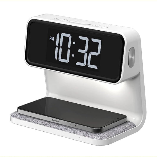 Creative 3 In 1 Bedside Lamp Wireless Charging LCD Screen Alarm Clock  Wireless Phone Charger