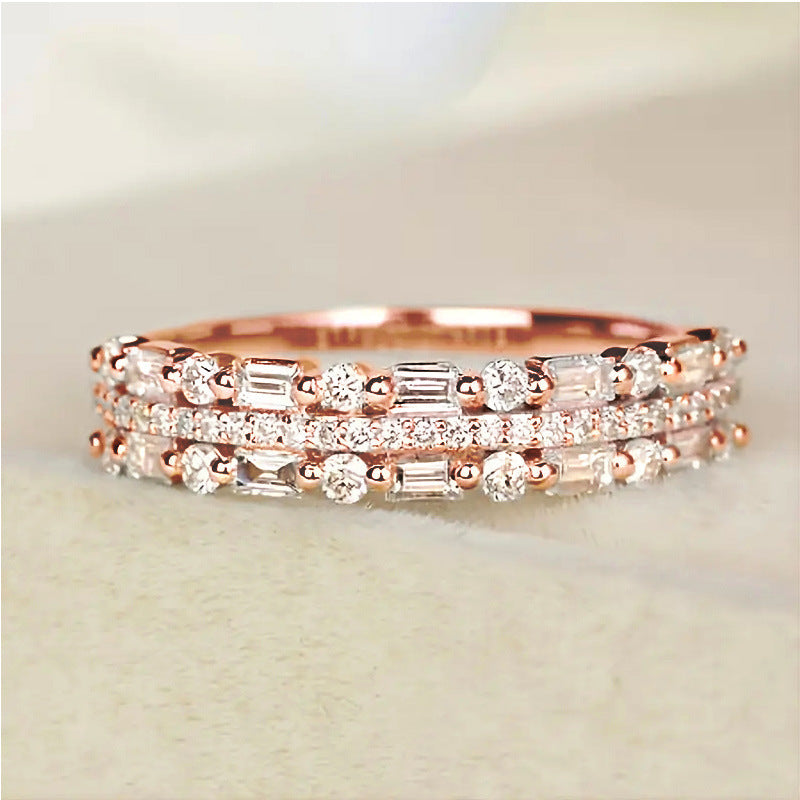 Multilayer Ring Three-layer Fine Circle Line Setting For Women Full Finger Rings Jewelry Gifts