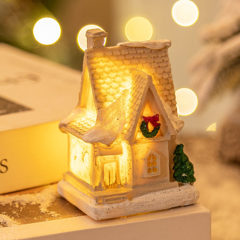 Christmas Decorations Resin Small House LED Luminous