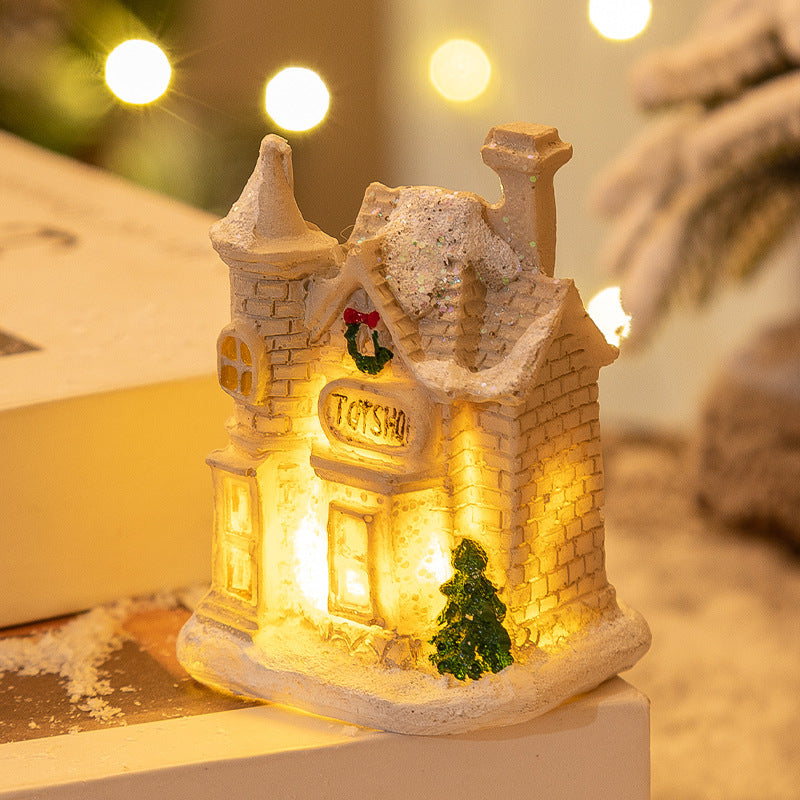 Christmas Decorations Resin Small House LED Luminous