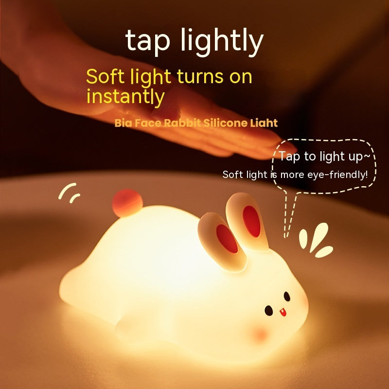 Cute LED Night Light Touch Sensor Cartoon Kid's Nightlights Big Face Rabbit Silicone Night Light Christmas Gift Bedside Lamp Home Decor - Optimistopia