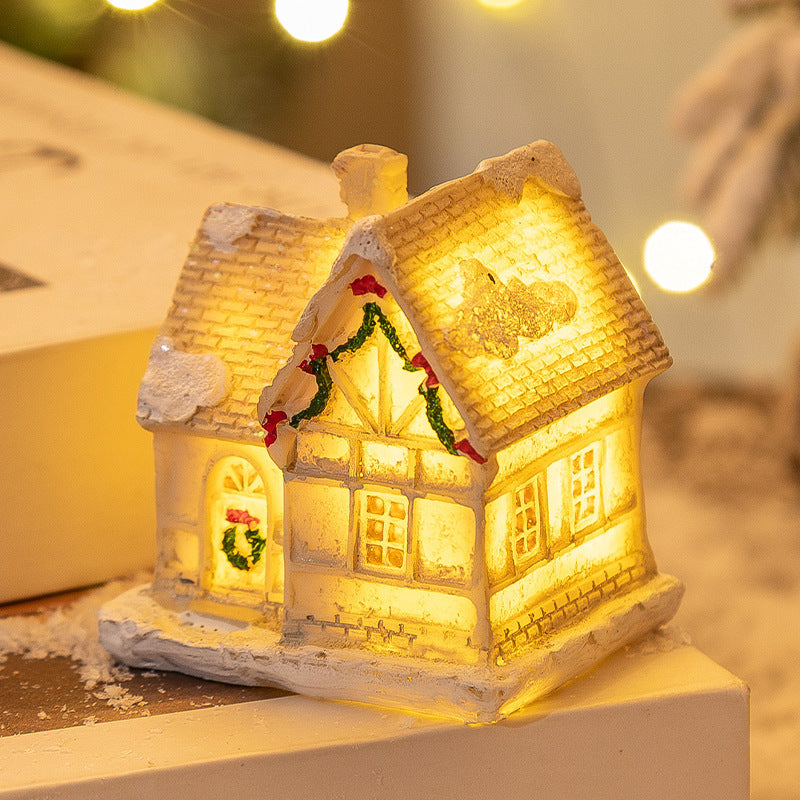 Christmas Decorations Resin Small House LED Luminous