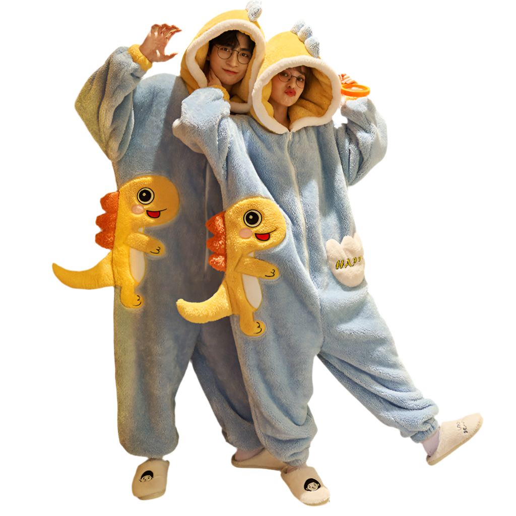 Cute Cartoon Jumpsuit Homewear Couple One-piece Nightgown Coral Fleece Winter Thickened Plush Pajamas For Women Home Clothes