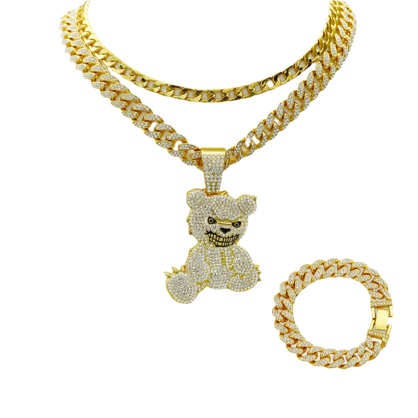 Fashion Jewelry Fully-jewelled Bear Pendant Necklace Bracelet Three-piece Set