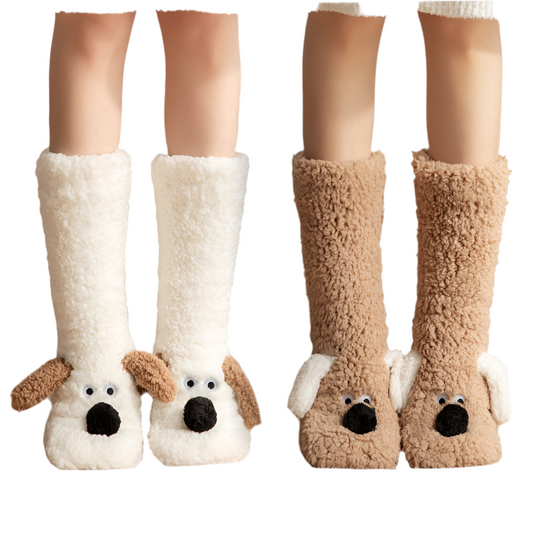 Cute Cartoon Dog Floor Socks Winter Warm Non-slip Plush Socks For Women