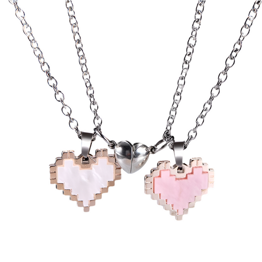 2pcs Magnetic Heart-shaped Mosaic Necklace Fashion Personality Couple Love Necklace For Valentine's Day