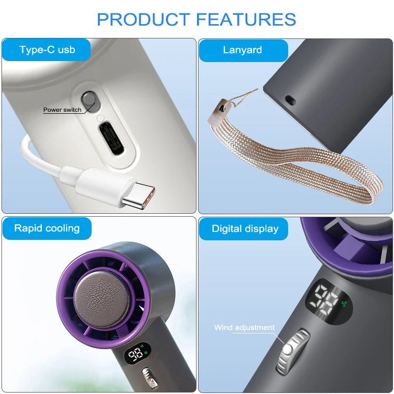 Portable Handheld Turbo Fan Cooling Semiconductor Refrigeration 3000mAh Battery Wind Speeds Adjustable Mini Personal Fan - Optimistopia