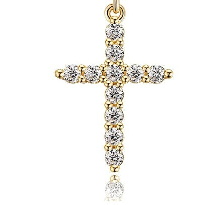 Fashion Jewelry Cross Full Diamond Crown Rotatable Necklace