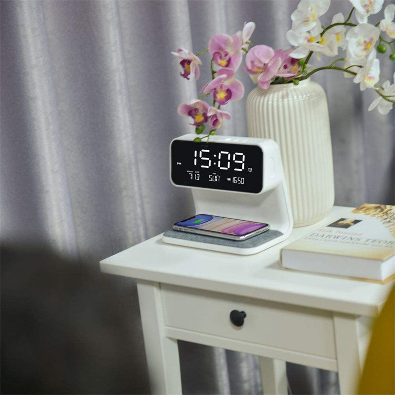 Creative 3 In 1 Bedside Lamp Wireless Charging LCD Screen Alarm Clock Wireless Phone Charger - Optimistopia