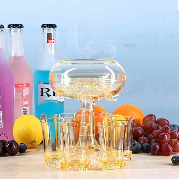 6-Shot Glass Dispenser with Holder - Bar Accessory for Wine, Whisky, Beer, and Cocktails