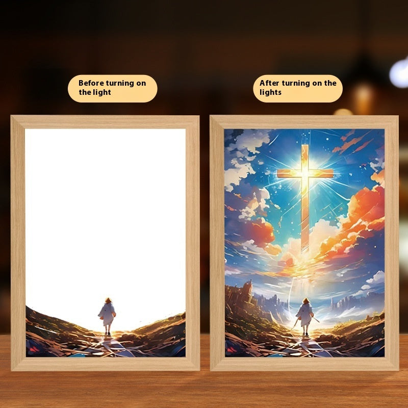 Jesus LED Light Painting Home Decoration Light Painting Photo Frame Led Night Light Room Decor Christmas Gifts Moon Lamp - Optimistopia