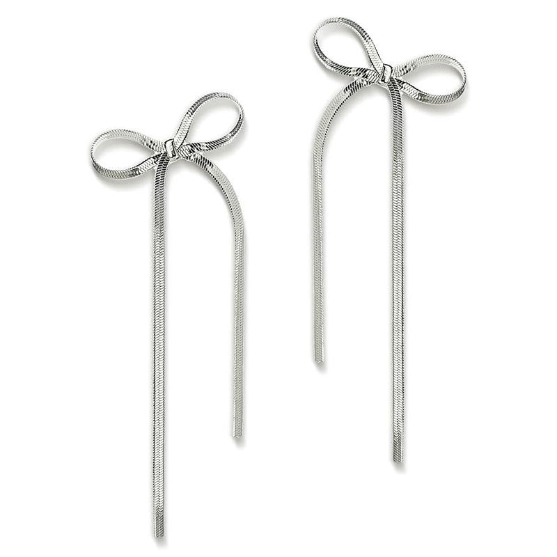 Stainless Steel Jewelry Wholesale Non-tarnish Herringbone Bow Earrings Hypoallergenic 18k Gold Plated Ribbon Bow Bowknot Earring