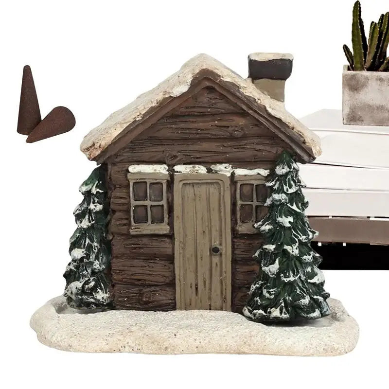 Log Cabin Incense Burner Rustic Christmas Chimney Hut Incense Cone Burner Collectible Resin Statue Table