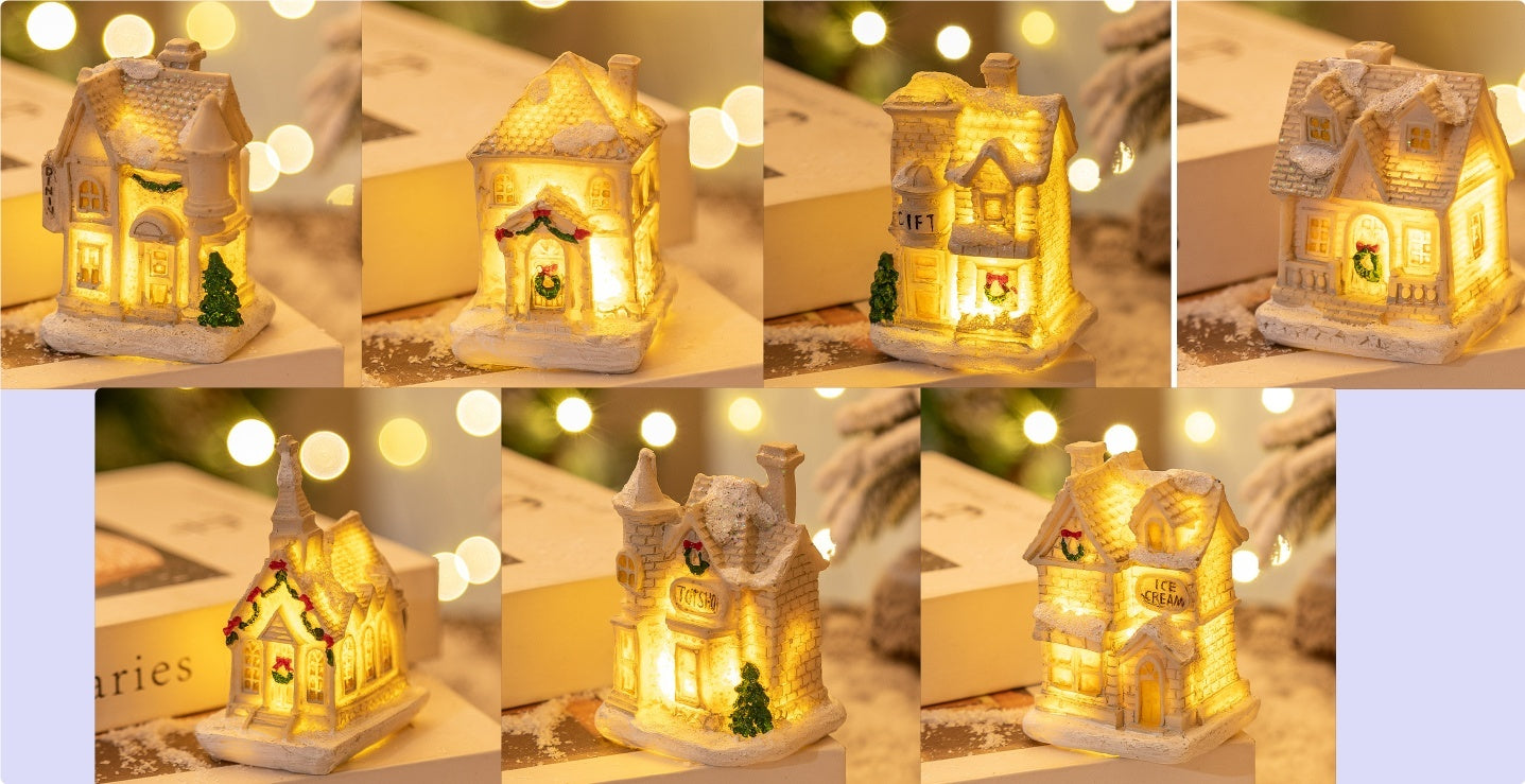 Christmas Decorations Resin Small House LED Luminous