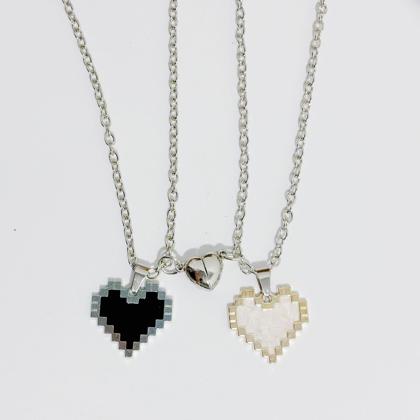 2pcs Magnetic Heart-shaped Mosaic Necklace Fashion Personality Couple Love Necklace For Valentine's Day