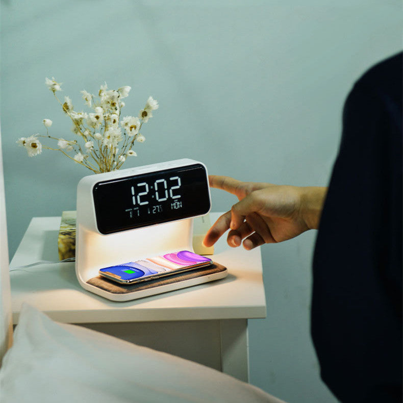 Creative 3 In 1 Bedside Lamp Wireless Charging LCD Screen Alarm Clock Wireless Phone Charger - Optimistopia