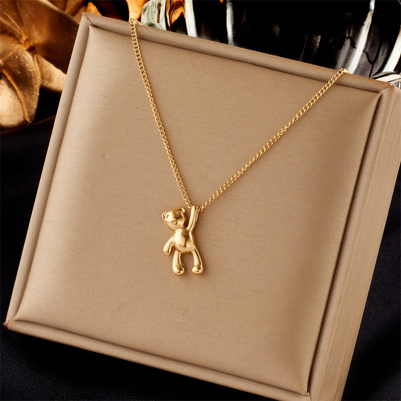 Cute Cartoon Three-dimensional Bear Necklace Titanium Dteel Chain Versatile Pendant Necklace