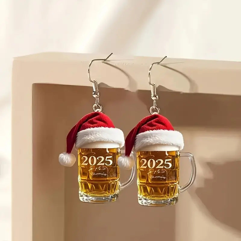 2025 Christmas Beer Steins Acrylic Earrings