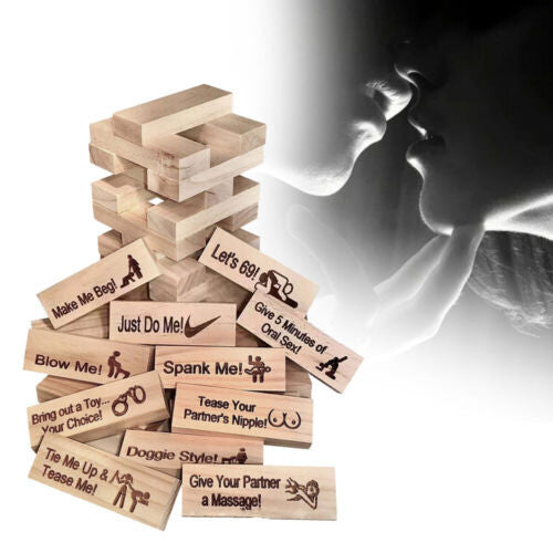 Couple’s Wooden Jenga Game | Romantic Tower Building Block Set